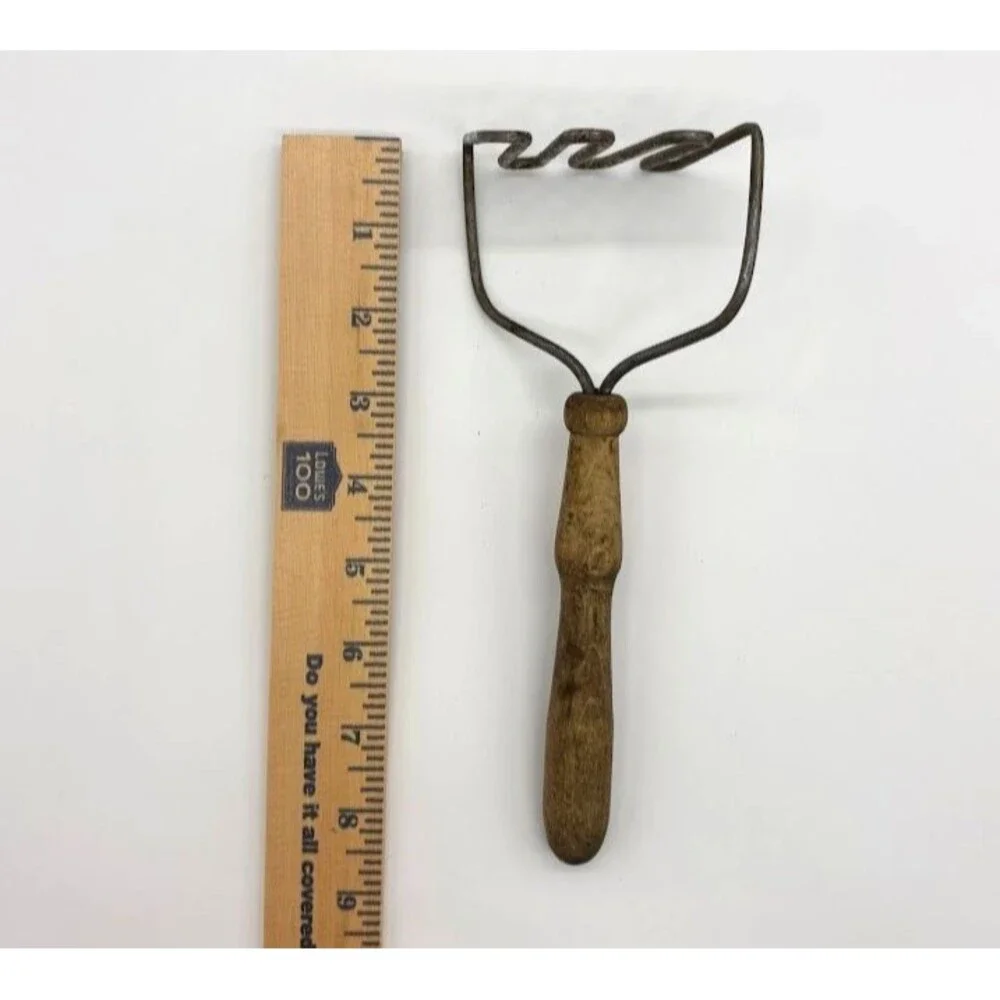 Vintage Wire Potato Masher Primitive Kitchen Tool Wood Handle Rustic Farmhouse
